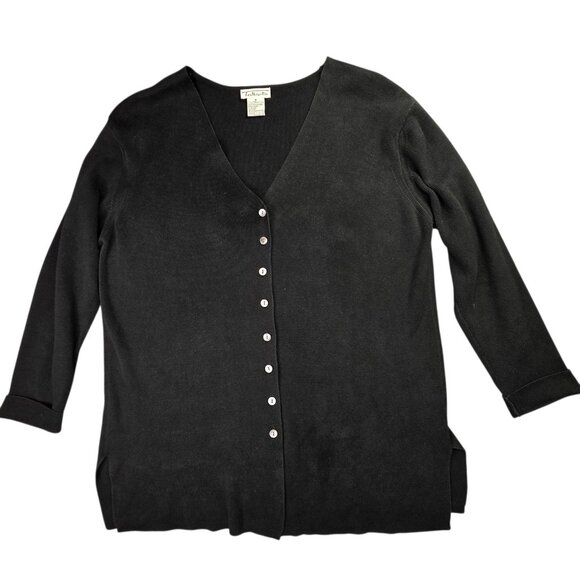 Talbots Sweater Women M Black Cardigan Tunic Button Minimalist Academia Vintage - Picture 1 of 10
